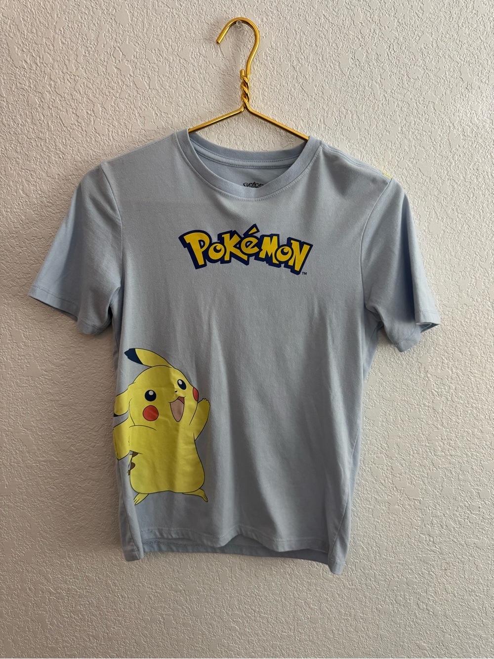 Pokemon Light Blue Tee with Yellow Pikachu Graphic